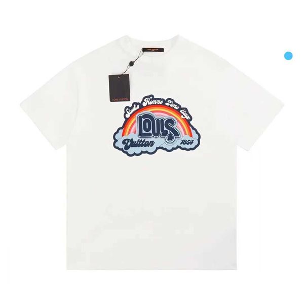 

lou fashion viutonity2023ss spring/summer new letter rainbow printing sleeves for men and women embroidered t-shirt with t-shirt and short d, White;black