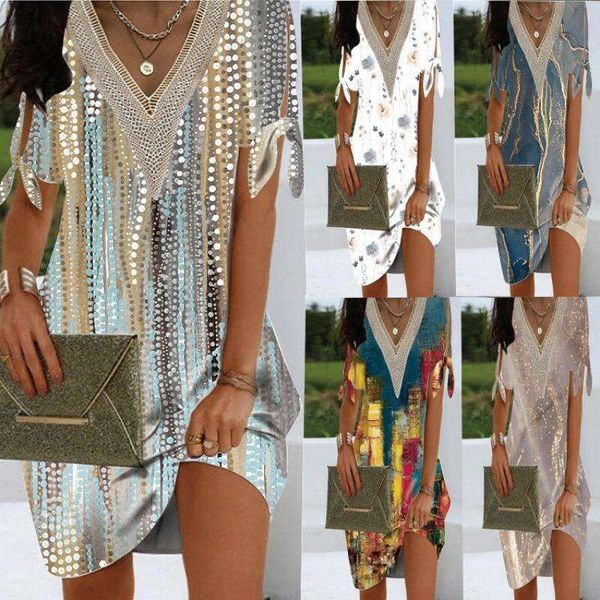 

womens summer fashion craft cuff split bow necklace print dress, Black;gray