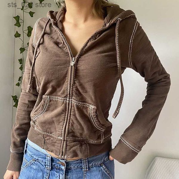 

women's hoodies sweatshirts dour harajuku vintage zip up hoodies 90s aesthetics y2k sweatshirts with pockets e-girls dark academia grun, Black