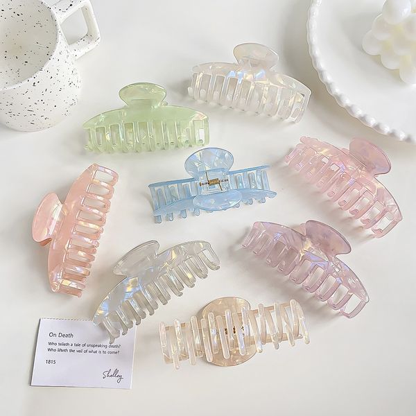 

summer fantasy color girl hair claw women geometric hair clamp grab hairs jaw clip grip barrettes korean style hairpin acrylic styling acces, Slivery;white