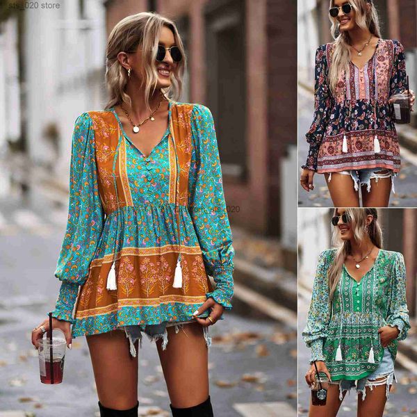 

women's blouses shirts long sleeved versatile for women 2022 spring and autumn seasons bohemian women t230727, White