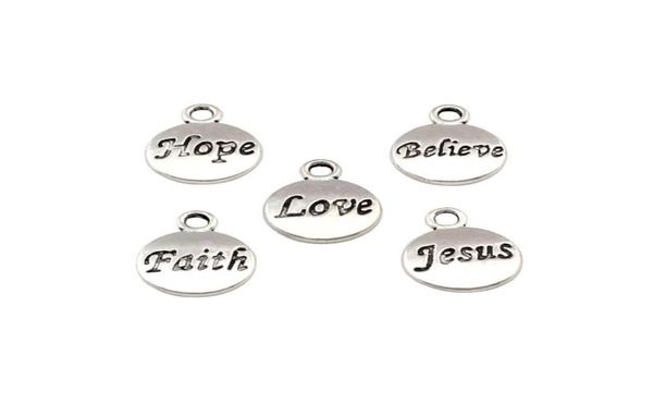 

100pcslot antique silver hope believe love faith jesus charms pendants for jewelry making bracelet necklace findings 115x155mm 3761945, Bronze;silver