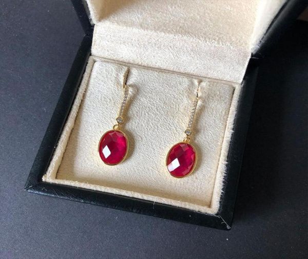 

dangle chandelier djmax vintage 100 925 sterling silver ruby drop yellow gold earrings women party cocktail fine jewelry wholes1161116