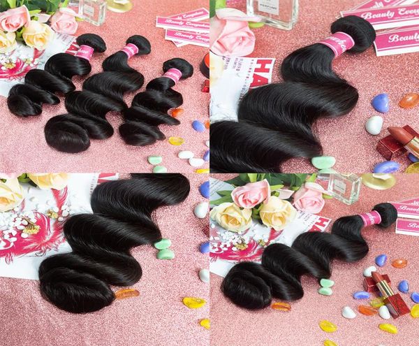 

828inch body wave human hair bundles 3 4 pcs peruvian silky straight human hair extensions loose wave virgin hair weave bundles4687104, Black