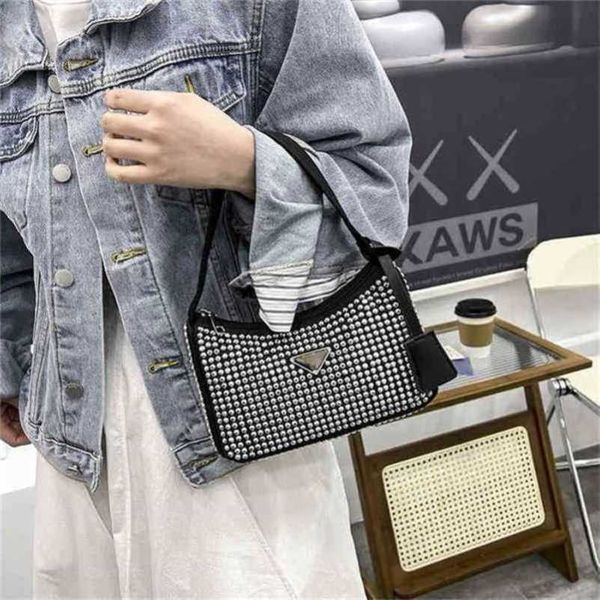 

2023 new luxury bags underarm with diamond rhinestone red style satchel saddle