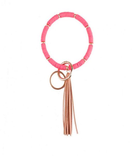 

2020boho key ring bracelet rainbow clay beaded keychains bangles bracelets with velvet suede leather hand large arm bracelets2042129, Slivery;golden