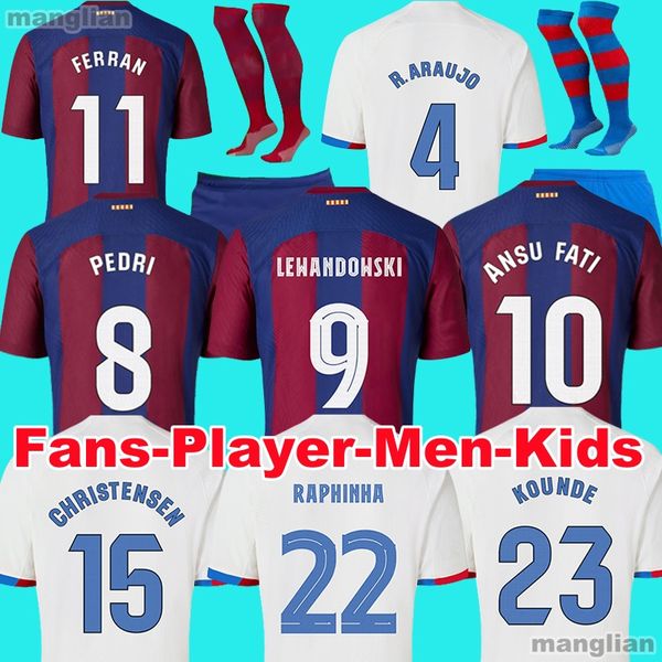 

23 24 camisetas de football soccer jerseys pedri lewandowski gavi 2023 2024 fc ansu fati ferran raphinha barcelona dest football shirt men b, White;black