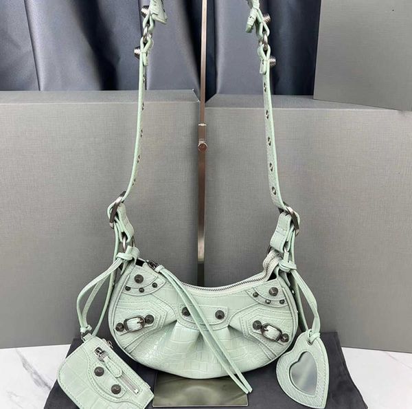 

le cagole series half moon dumpling bag willow stud motorcycle fine-grained crocodile pattern leather with heart-shaped makeup mirror fashio