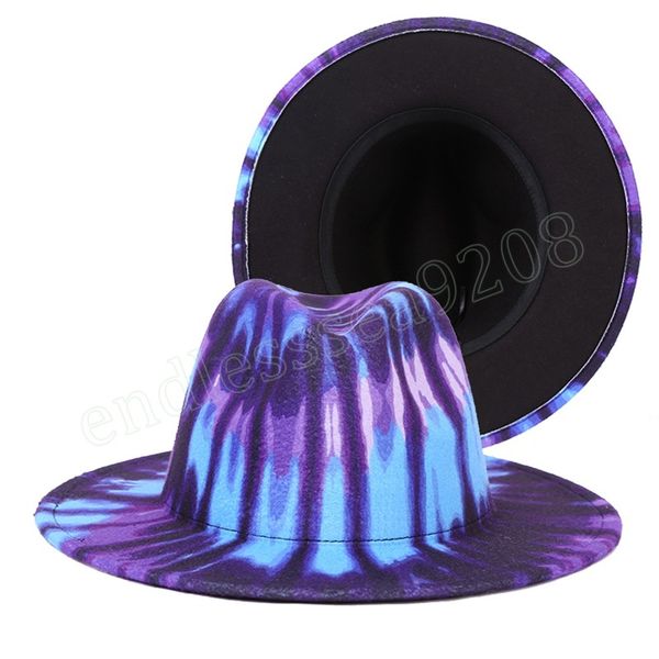

tie-dyed fedora hat women performance felt jazz cap trilby men sun protection hat fascinator ladies church dresses hats, Blue;gray