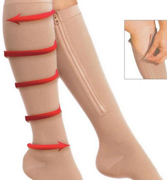 

compression socks zipper leg support knee socks women men open toe thin antifatigue stretchy sox socks men9589165, Black