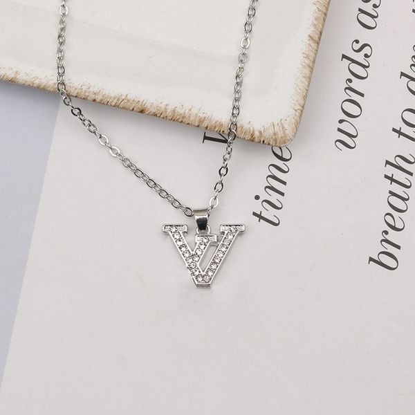 

jewelry necklaces white plated 925 silver graduated luxury brand designers letters geometric famous women round crystal rhinestone gold yili