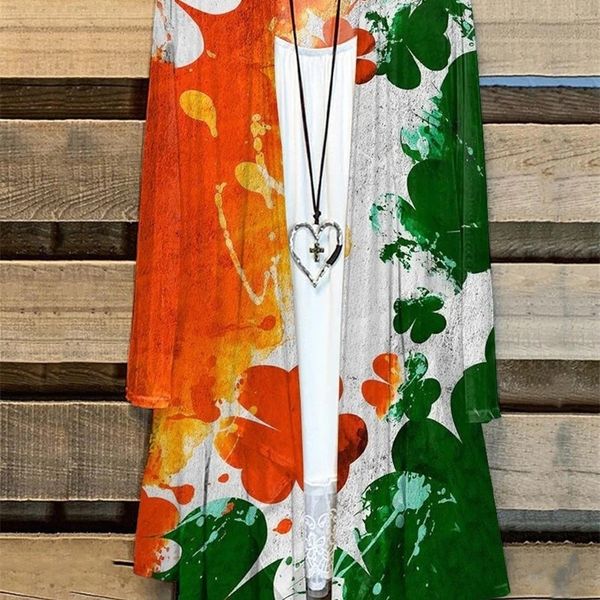

women's tshirt st patrick's day clover art print casual cardigan 230726, White