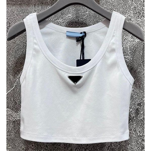 

7.27 fashion triangle decoration cotton knitted white short tank women