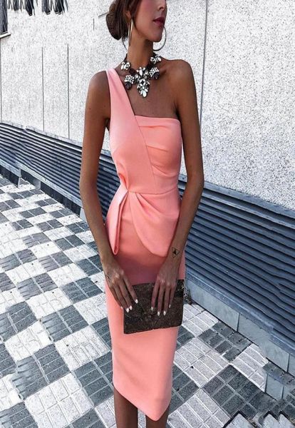 

modern coral knee length cocktail prom dress one shoulder sheath satin backless designer homecoming party dress4515436, Black