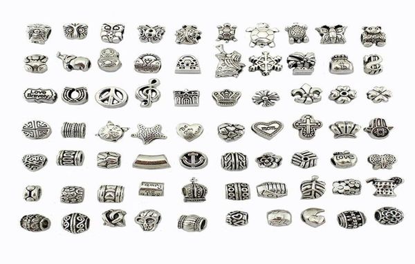 

mix 70 styles beads antique silver plated alloy big hole charms spacer beads fit bracelet diy jewelry necklaces & pendants2881813, Blue;slivery
