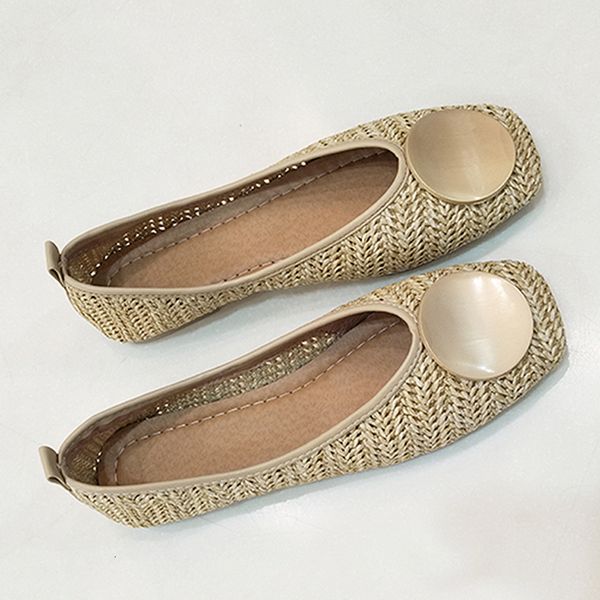 

dress shoes metal decoration shallow loafers women weave ballet flats casual square toe boat shoes slip on moccasin comfort walk shoes 23072, Black