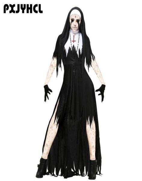 

halloween nun scary cosplay costume women black vampire fantasy dress terror sister party disguise sets female fancy for adult8017892, Black;red