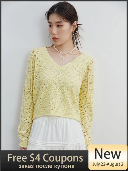 

women's sweaters dushu cozy style hollow design pullover sweater for women autumn temperament vneck loose sense yellow short female 230, White;black