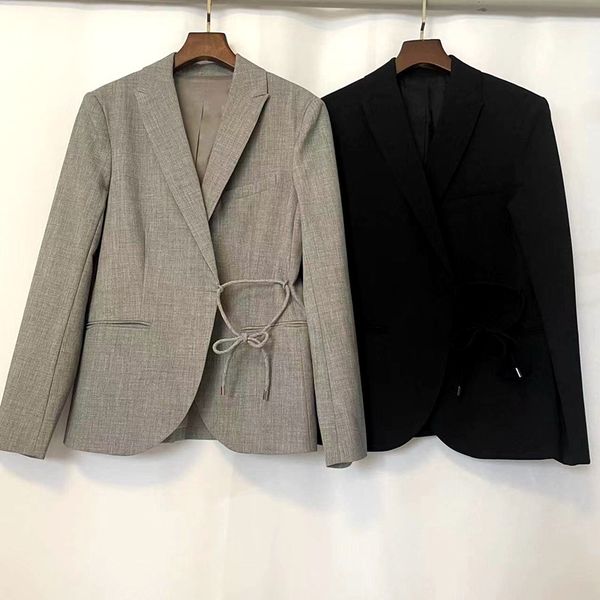 

new t-oteme two-color wool suit lapel buckle asymmetric side lace placket blazer, White;black