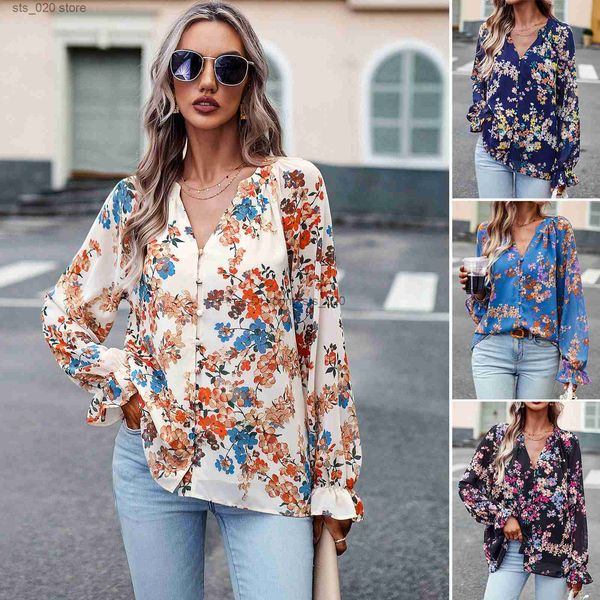 

women's blouses shirts design long sleeved shirt for women in autumn 2023 elegant floral shirt t230727, White