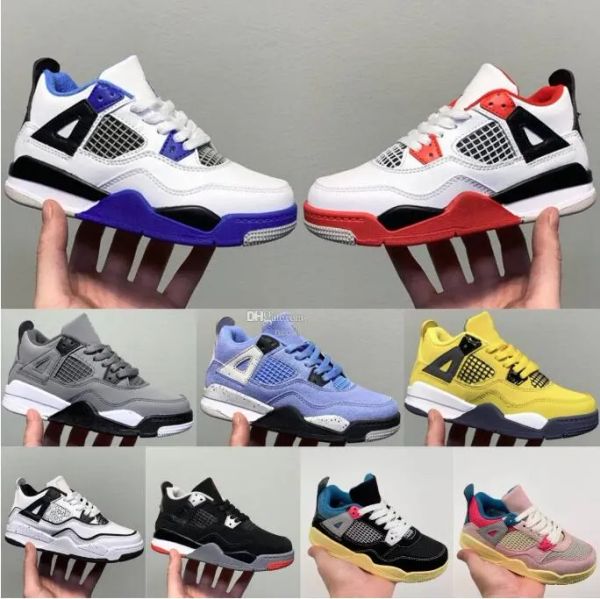 

big kid 4 basketball 4s designer sneakers boys military black cat trainers baby kid shoe fire red thunder girls children youth toddler infan