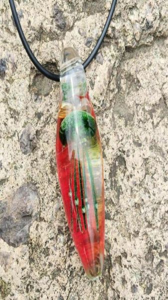 

vintage green jellyfish hand blown drop style glass necklace89896452312954, Silver
