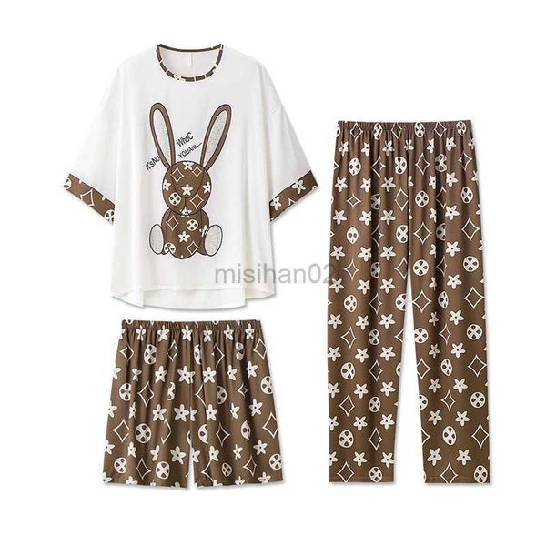 

women's sleep lounge 3pcs women's luxury satin pajamas sets with rhinestones home suit short sleeve and trousers set casual silk p