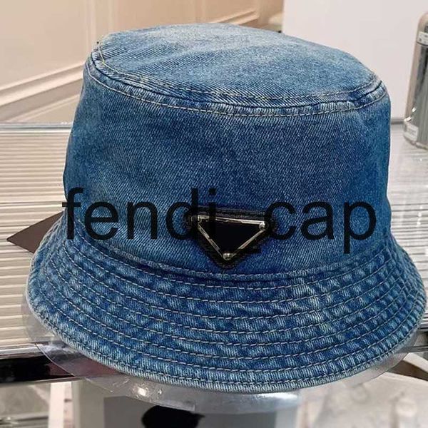 

wide brim hats bucket hats womens designer denim bucket hats fashion luxury men tie-dyed triangle p hat summer breathable casquette ball cap, Blue;gray