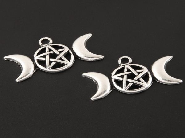 

100pcs silver color triple moon goddess pentagram charms star pendants for witch pagan mysterious gothic diy handmade jewelry maki7174473, Bronze;silver