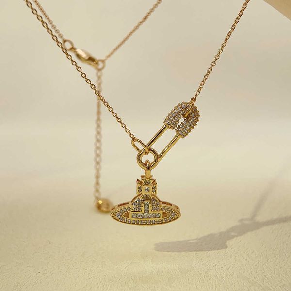 

empress dowager viviance saturn necklace brass plated true gold women's hollow collar chain versatile and colorless, Silver