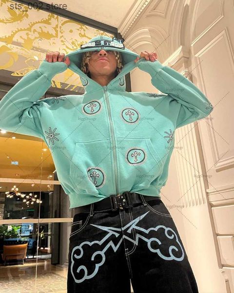 

men's jeans y2k high street hip hop street style jeans men 2023 harajuku punk fashion high waist straight leg pants women loose jeans t, Blue