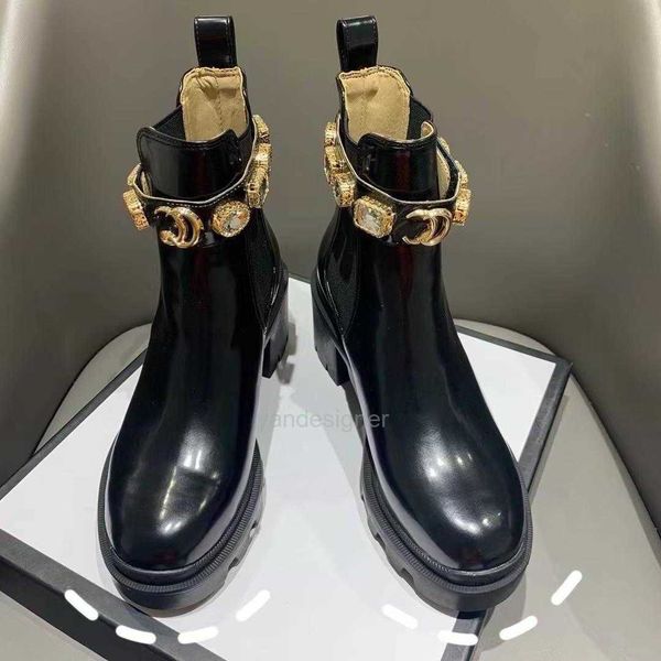 

designer shoes boots ggu sneakers martin boots women's high-heeled thick soled chelsea boot smoke pipe boots round head rhinestone shor, Black