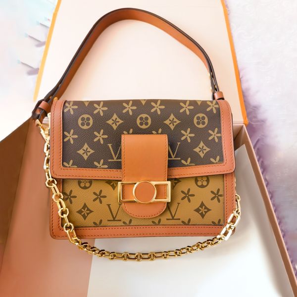 

womens m45958 m45959 2 size dauphine tote bag luxury designer brown flower gym handbag clutch bags mens wallet genuine leather chain crossbo