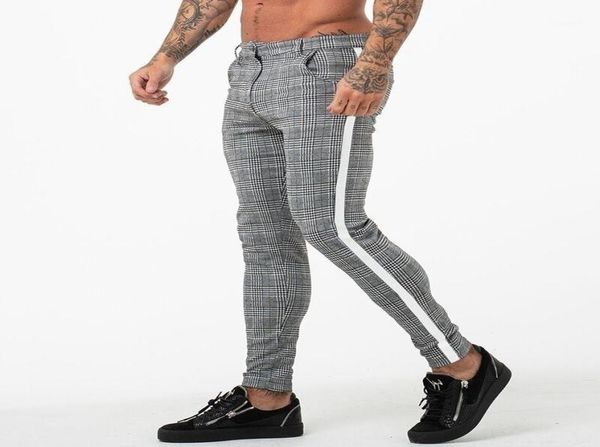 

new casual plaid pants men bottom streewear chino slim fit jogger pants male skinny sweatpants men trousers track16404529, Black