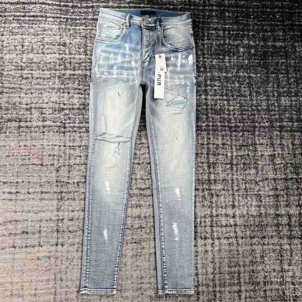 

purple brand jeans designer mens ripped straight regular denim tears washed old long fashion hole stack950, Blue