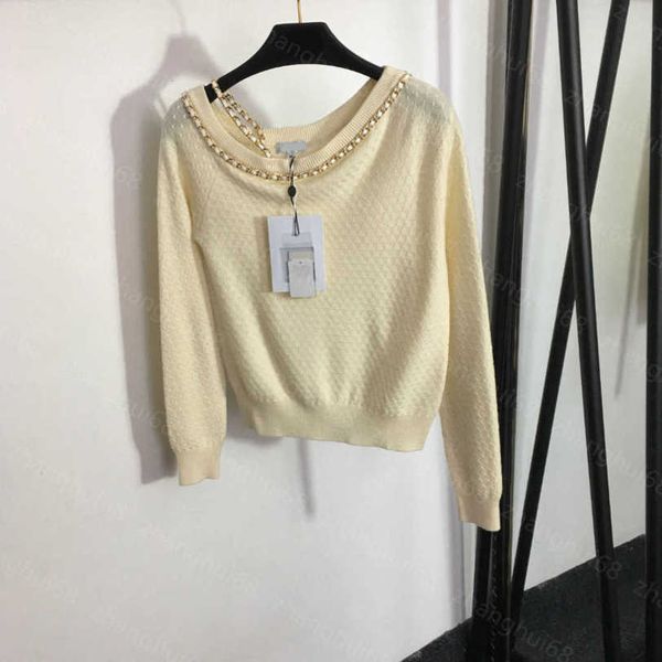 

23ss women sweater womens designer clothing hardware chain crew neck long sleeve sweater wool sweater womens clothing a1, White;black