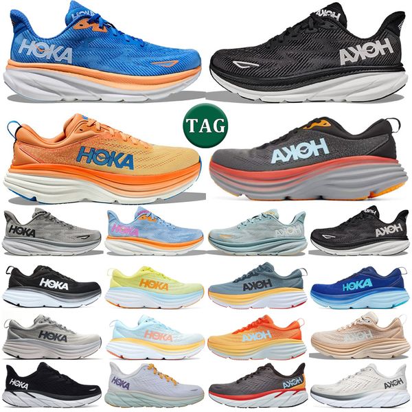 

2023 hoka running shoes hokas bondi 8 clifton 9 men women black white blanc de blanc peach whip shifting sand mens trainers sports sneakers