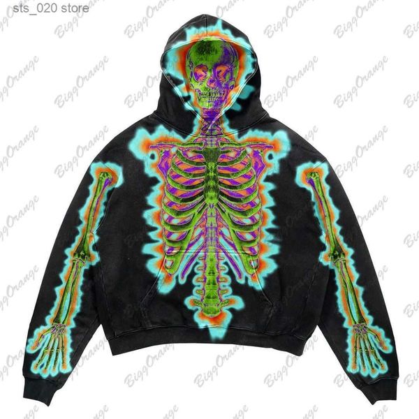 

women's hoodies sweatshirts y2k electric shock dark skeleton sweater hooded sweater street clothing skeleton fashion hoodie harajuku ho, Black