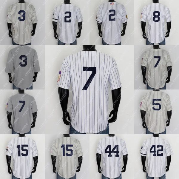 

2 derek jeter jersey 3 babe ruth 5 joe dimaggio 7 mantle 8 yogi berra 15 thurman munson 42 mariano rivera 44 reggie jackson, Blue;black