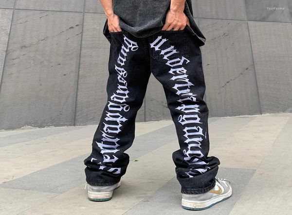 

men039s jeans ripped hip hop hole embroidery men39s korean oversize straight black vibe denim trousers loose harajuku retro 4439820, Blue