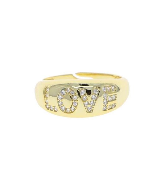 

wide band gold color wedding ring with cz paved letter love engraved whole women open band finger ring adjustable size8275991, Slivery;golden