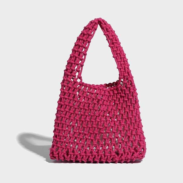 

minimalist solid color crochet handbag summer new hollow mesh bag handmade woven cotton rope bag wrist bag beach vacation bucket bag