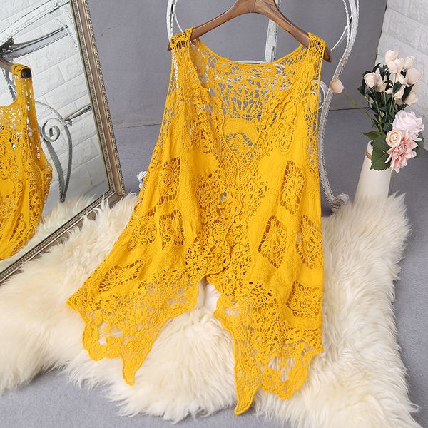 

women's tanks camis hippie froral patch design vest retro vintage crochet summer beach cover up asymmetric open stitch kimono cardigain, White