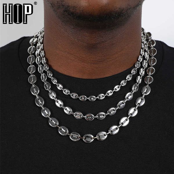 

hip hop width 7mm 9mm 11mm stainless steel gold silver color coffee beans link chain necklace for men jewelry