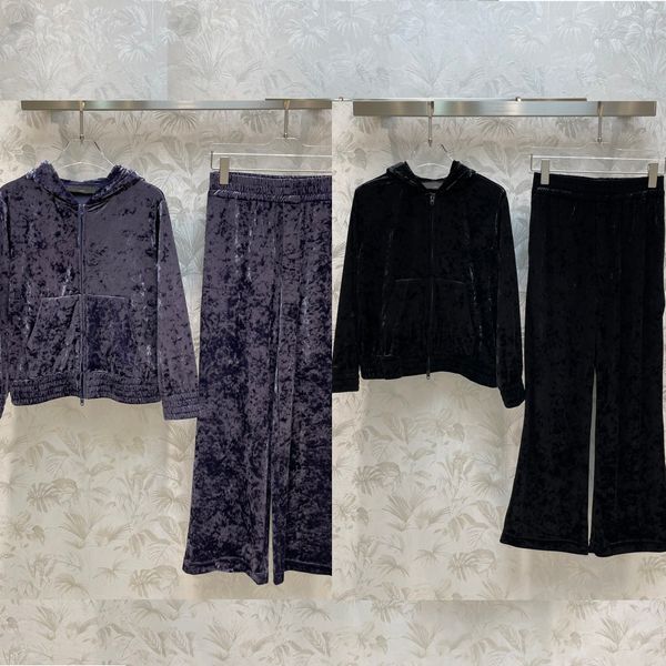 

2023 new women designer two-piece long sleeve velvet hooded tracksuits szfp46145 luxury logo back sticking drill casual fashion leisure hood, Gray