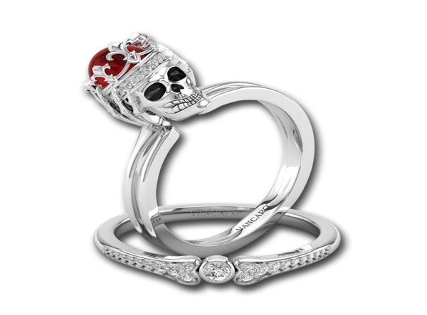 

fashion vintage silver plated ruby diamond skull couple rings bride princess wedding engaged jewelry size 6105975330