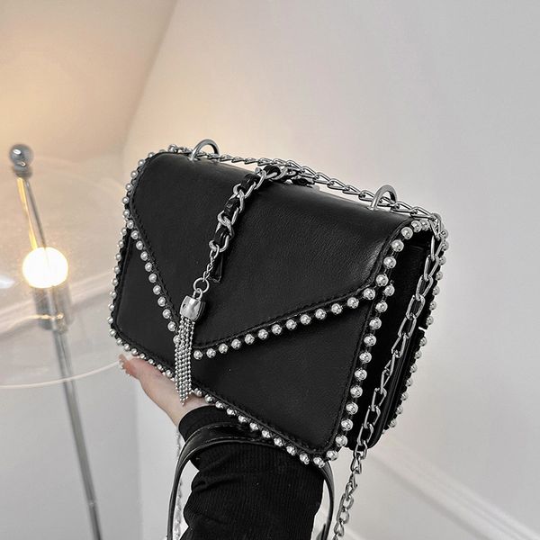 

designer bags pu tote bag simple tassel handbag small square bag chain strap one shoulder crossbody bag wholesale