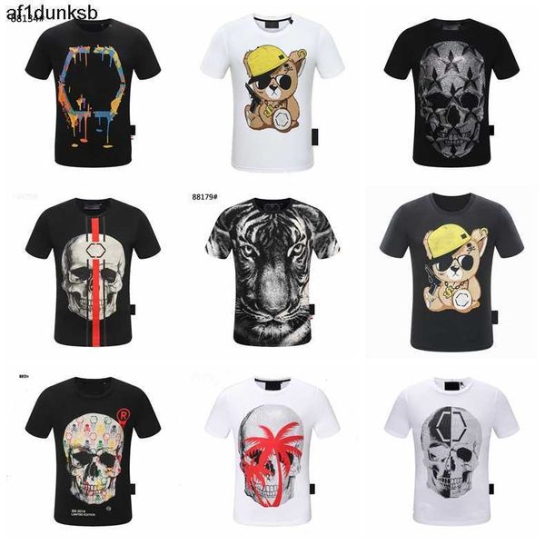 

womens philipps shortsleeved designer spray tee mens luxury tshirt plein letter bear summer tshirt and brand designer tees t shirt rhineston, White;black