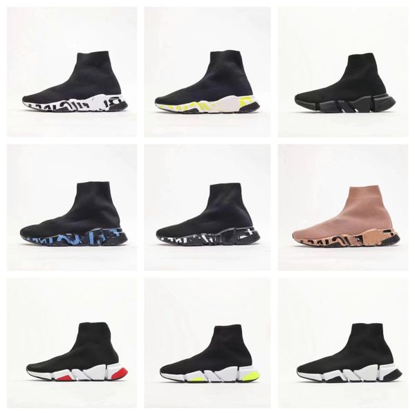 

designer socks casual shoes platform men woman shiny knit speed 2.0 1.0 trainer runner sneaker sock shoe master embossed sneakers speeds boo, Black