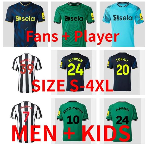 

23/24 newcastles soccer jerseys kids kit 2023 2024 bruno g. wilson saint maximin isak uniteds football shirt training goalkeeper home away t, Black;yellow